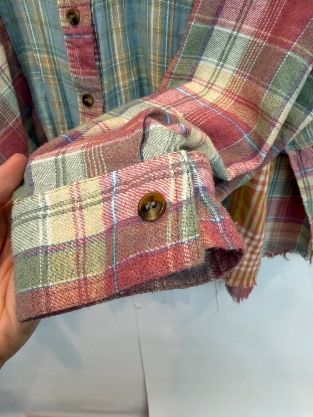 Easel Plaid Mix n Match Flannel Shirt Patchwork Medium Multicolored Cotton Blend - Picture 5 of 7